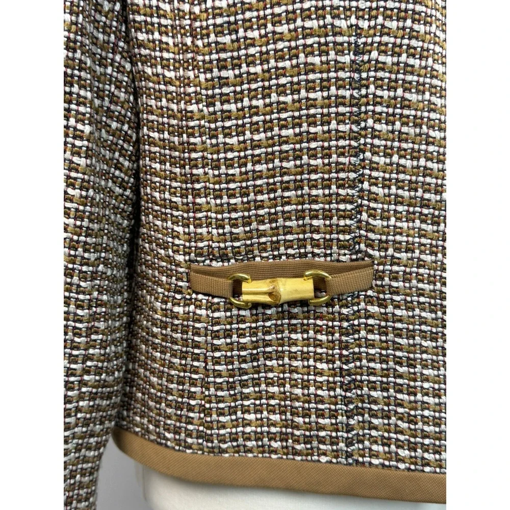 Ellen Tracy Beige Tweed Bamboo Accents Zip Blazer Size 16